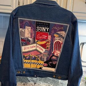 Vintage Kolorway New York Times Square Denim Blue Jean Needle Point Jacket M